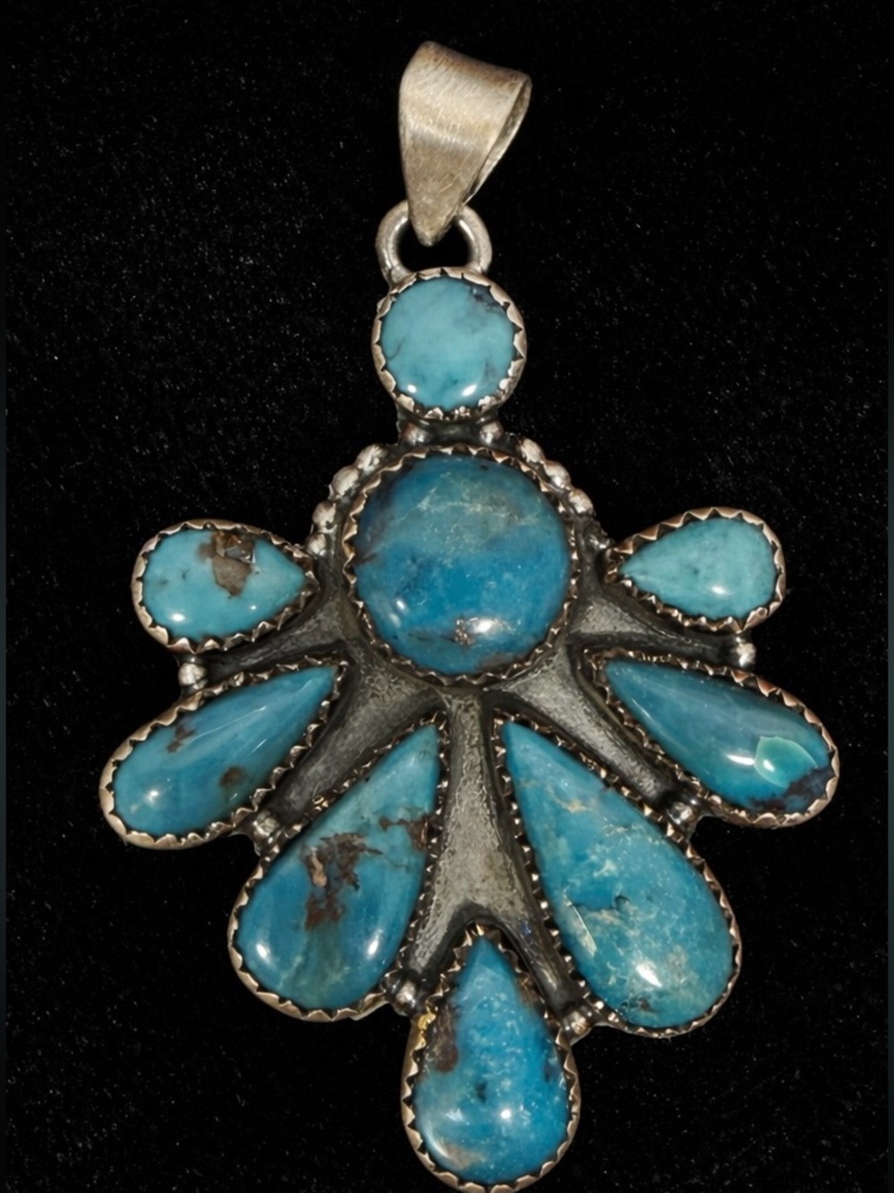 Sterling Silver 925 Turquoise Cluster Pendant Large Southwestern Statement 2”